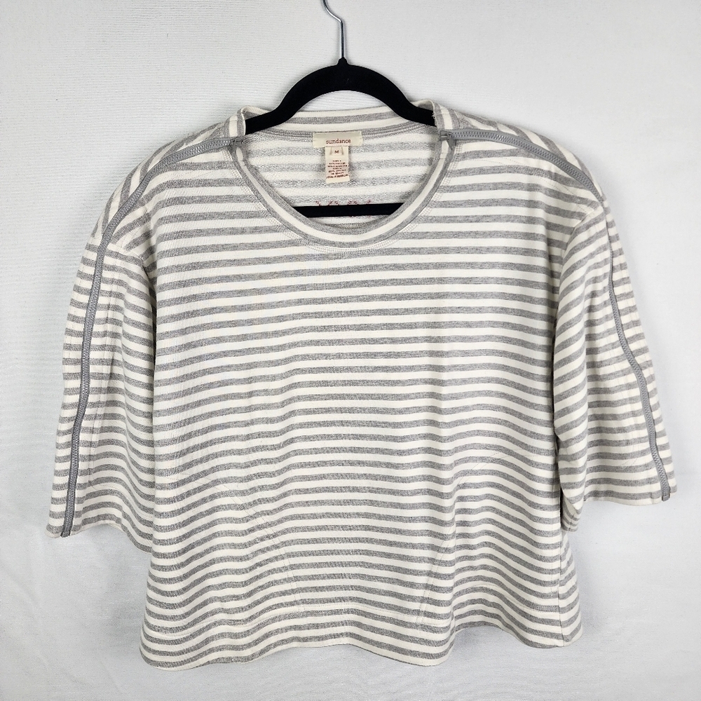 Sundance Top Womens Striped Zipper Detail Cotton Blend Blouse Size Medium